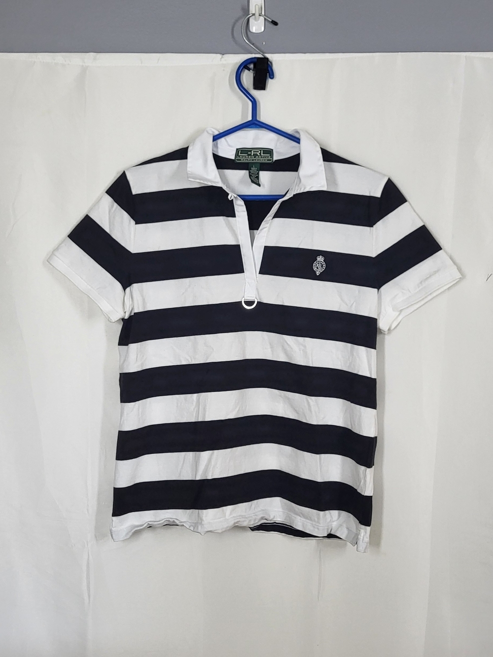 Lauren Ralph Lauren Navy & White Striped Polo with Ring Placket